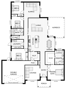 Floor Plan for 4 bedroom home Evie 32 designed by Virtue Homes