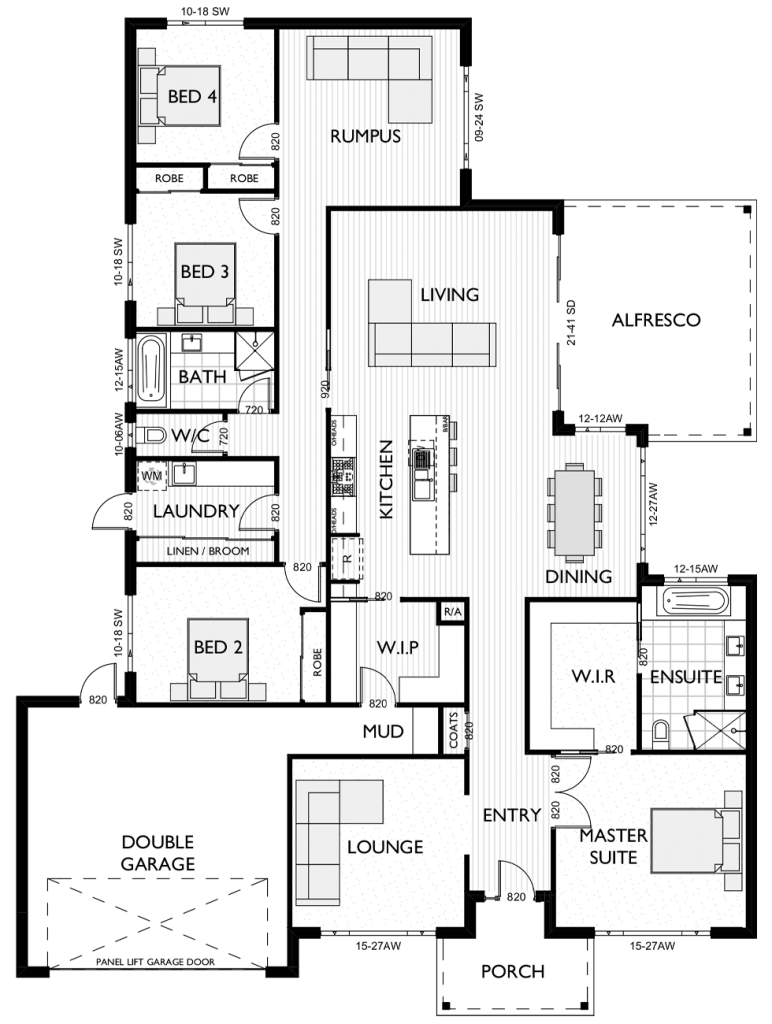 Floor Plan for 4 bedroom home Evie 32 designed by Virtue Homes
