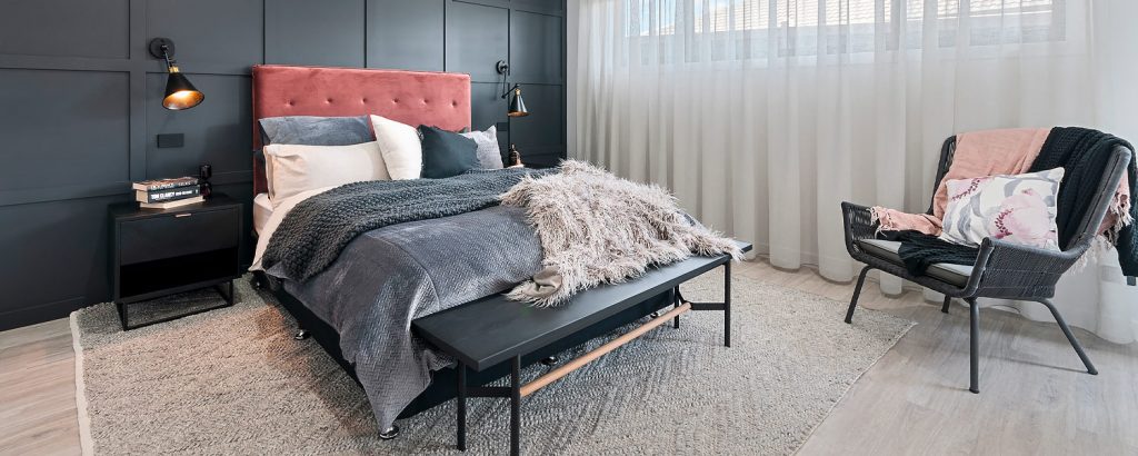 Luxury master bedroom in Display Home by Virtue Homes