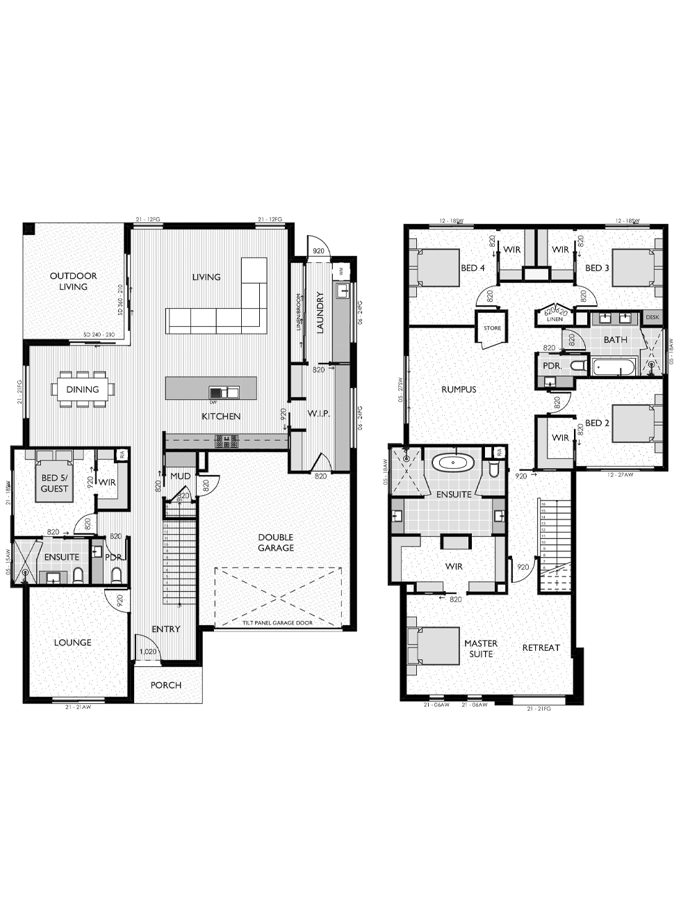 Two Storey floor plan for the Olivia 42