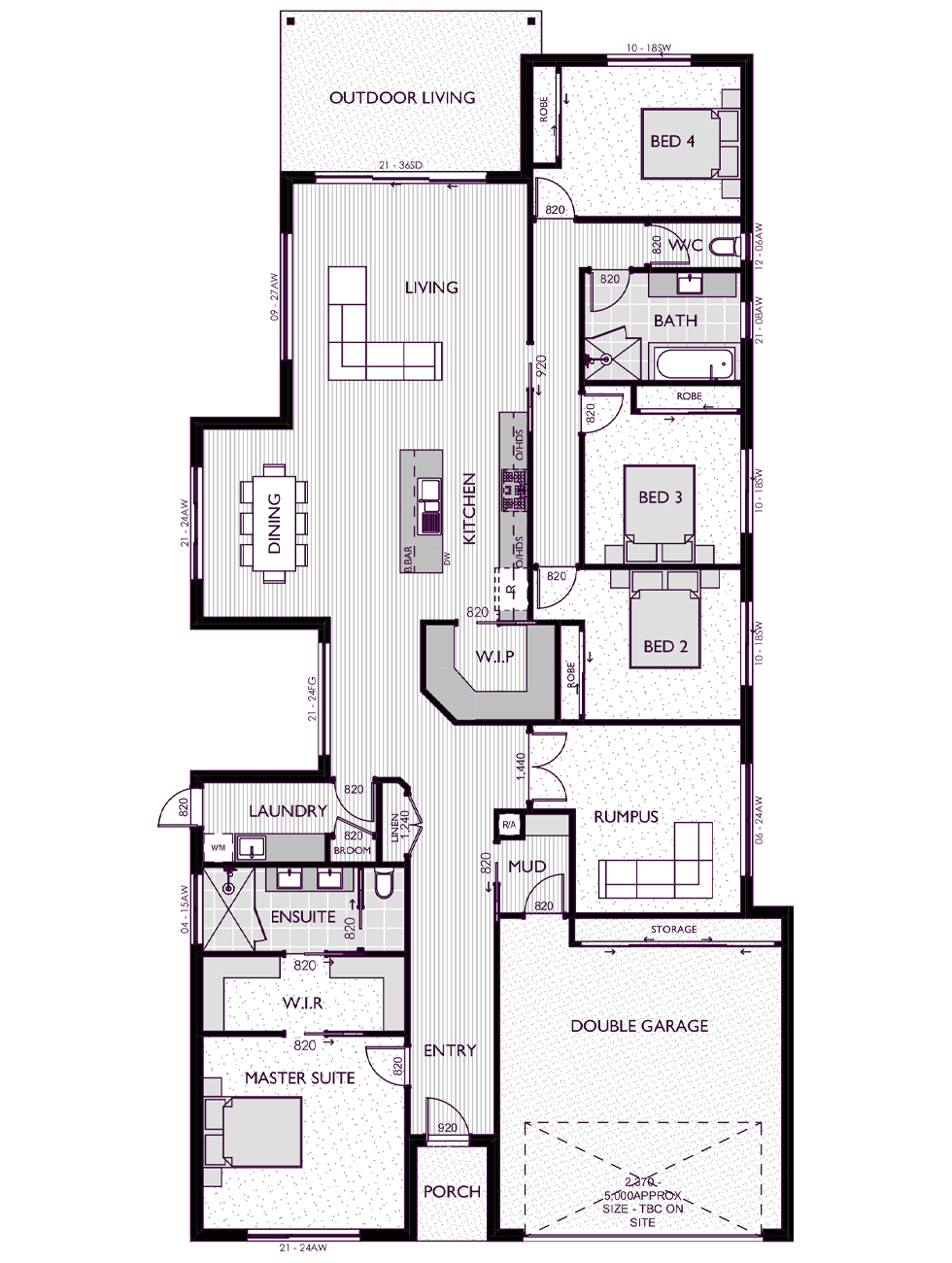 Ranch style floor plan for the Bailey 31