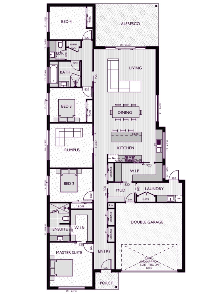 Ranch style floor plan for the Vincent 30