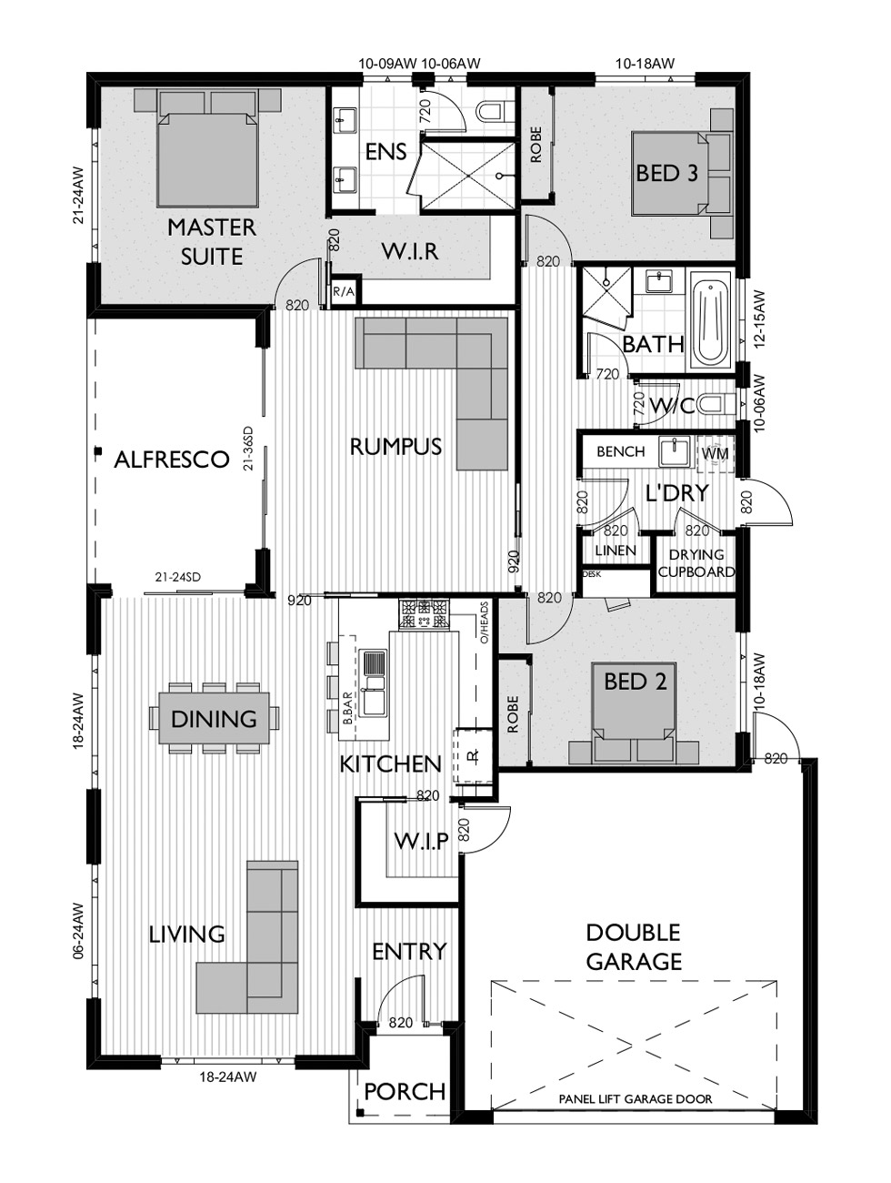 Floor plan for the Saville 24 designed by Virtue Homes