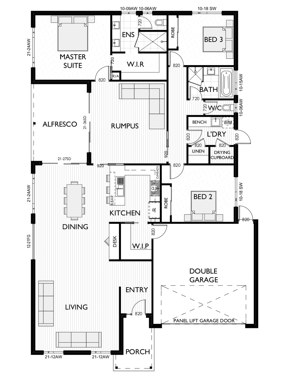 Floor plan for the Saville 27 designed by Virtue Homes