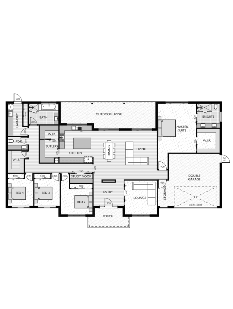 Floor plan for the Windsor 36 designed by Virtue Homes