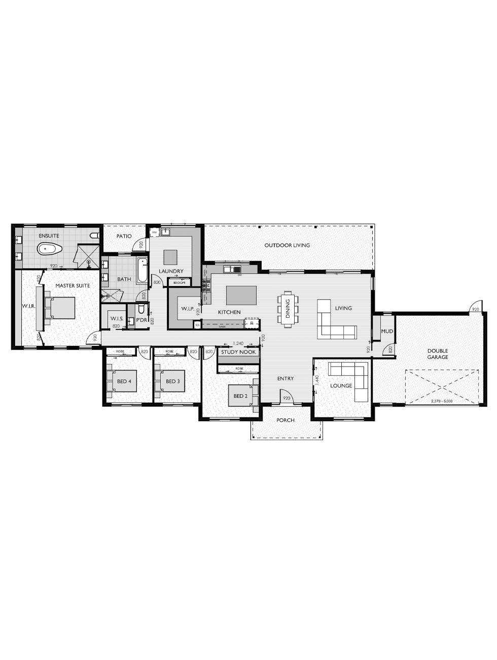 Floor plan for the Windsor 38-V1 designed by Virtue Homes