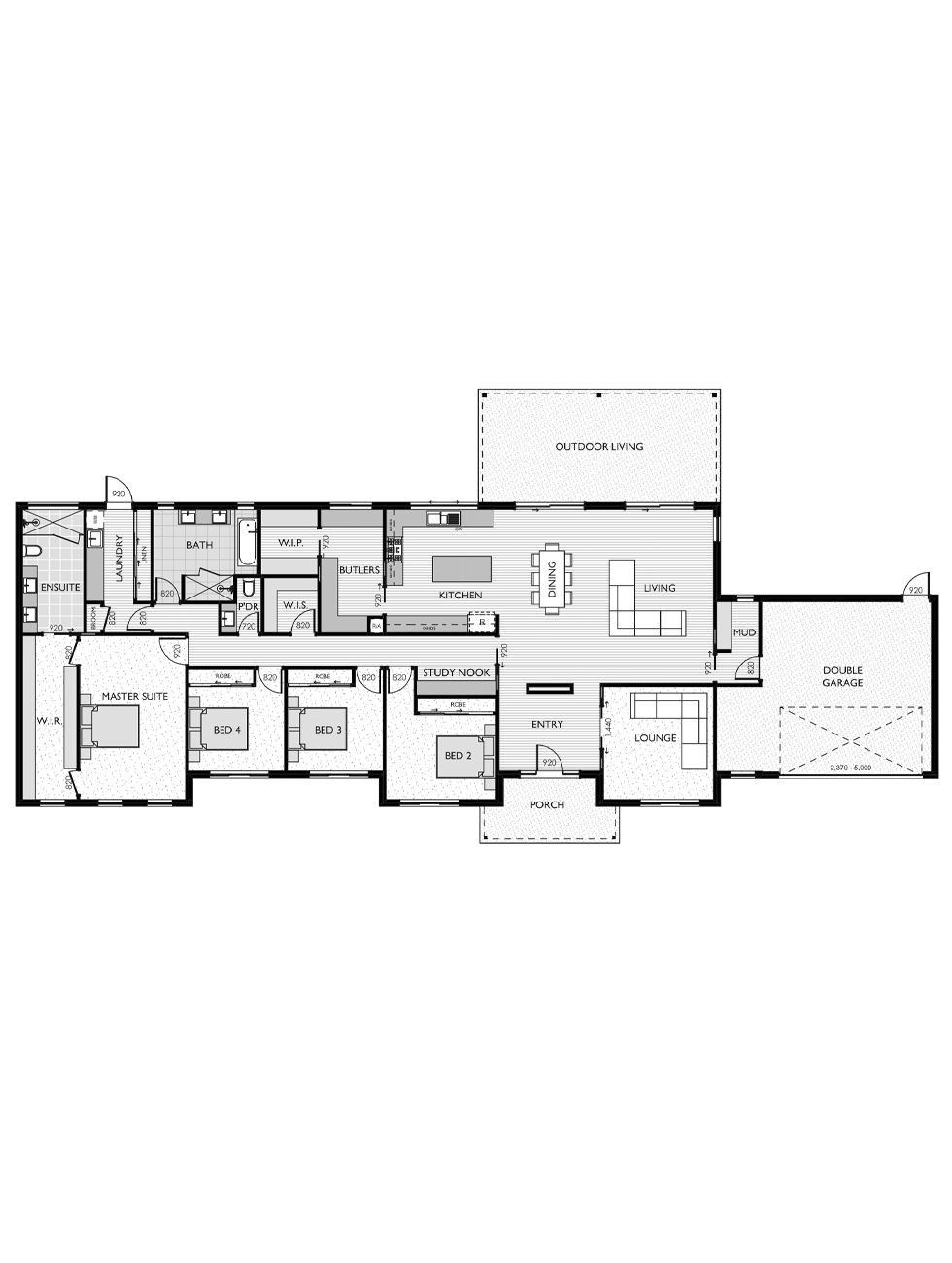 Floor plan for the Windsor 38-V2 designed by Virtue Homes