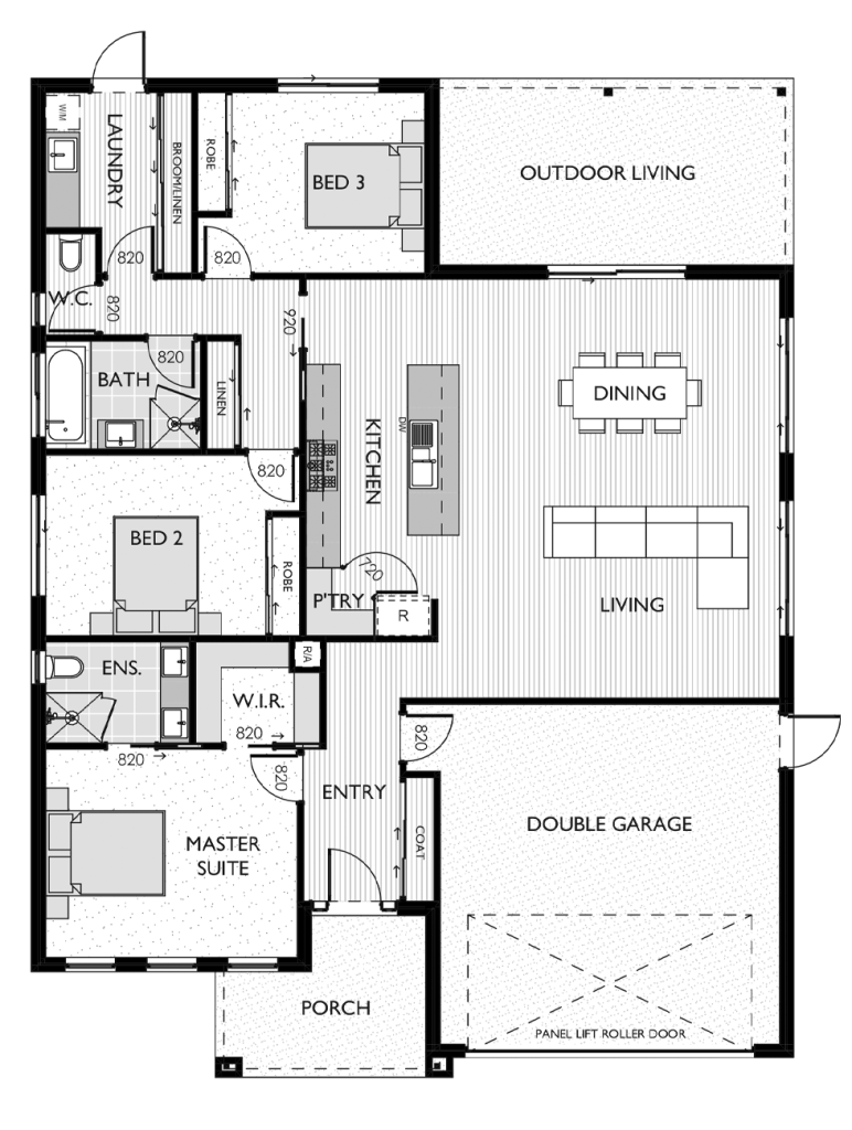 Black and white floor plan by Virtue Homes