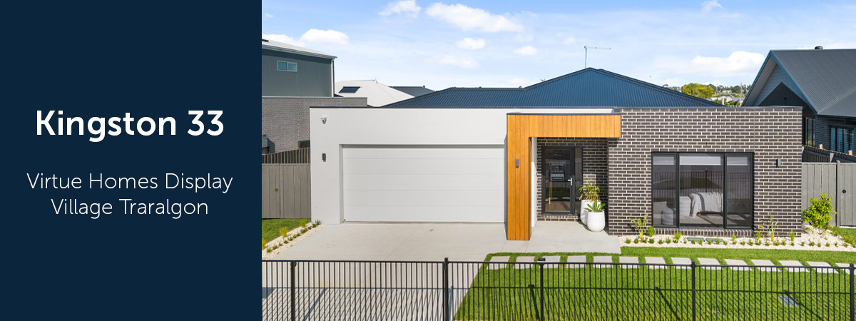 Facade of The Kingston Display Home in Traralgon, a single storey brick home