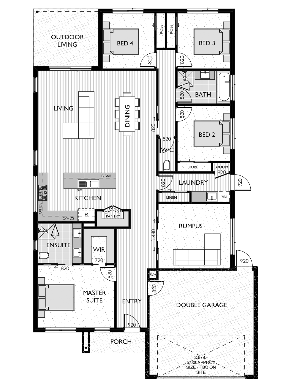 Black and white floor plan by Virtue Homes