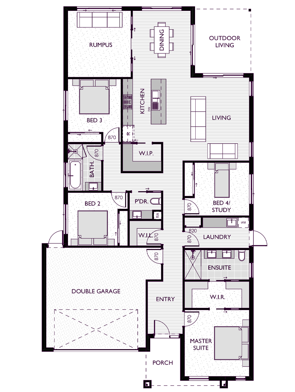 Floor plan for the Marshall 28 designed by Virtue Homes