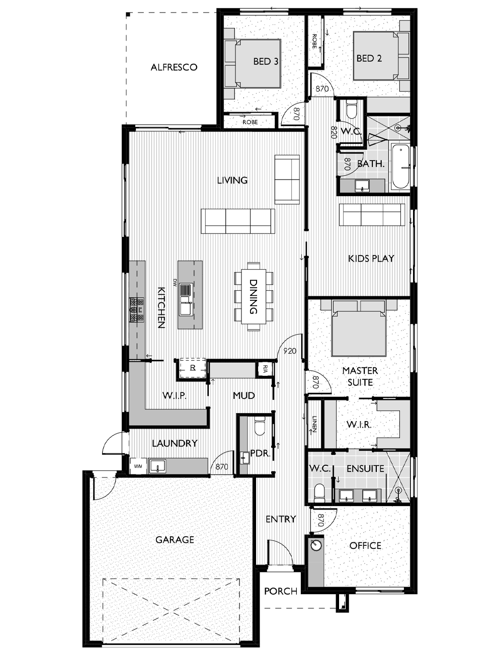 Floor plan for the Ayden 27, designed by Virtue Homes