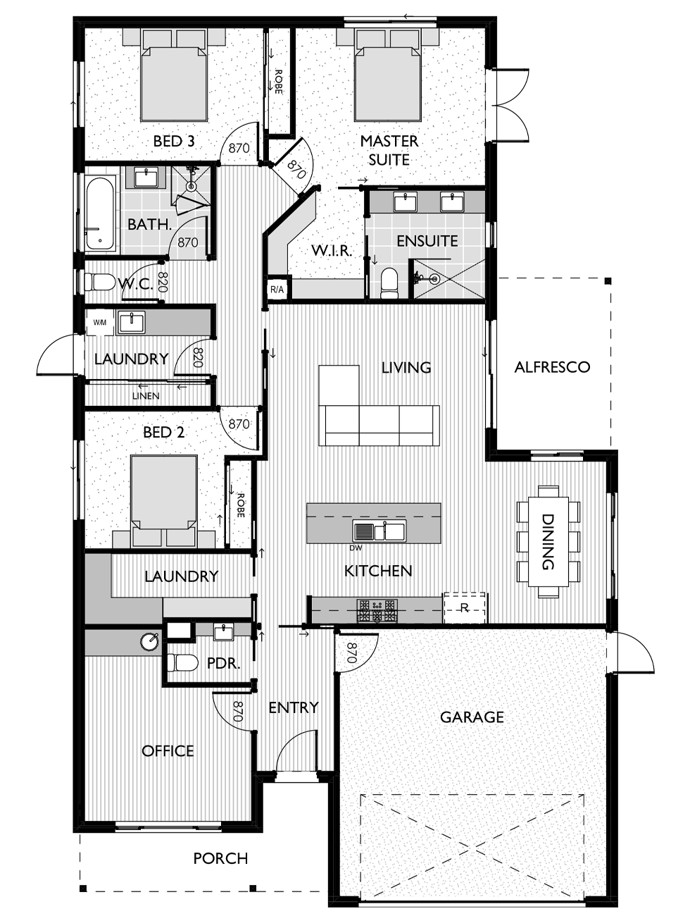 Floor plan for the Ethan 24, designed by Virtue Homes