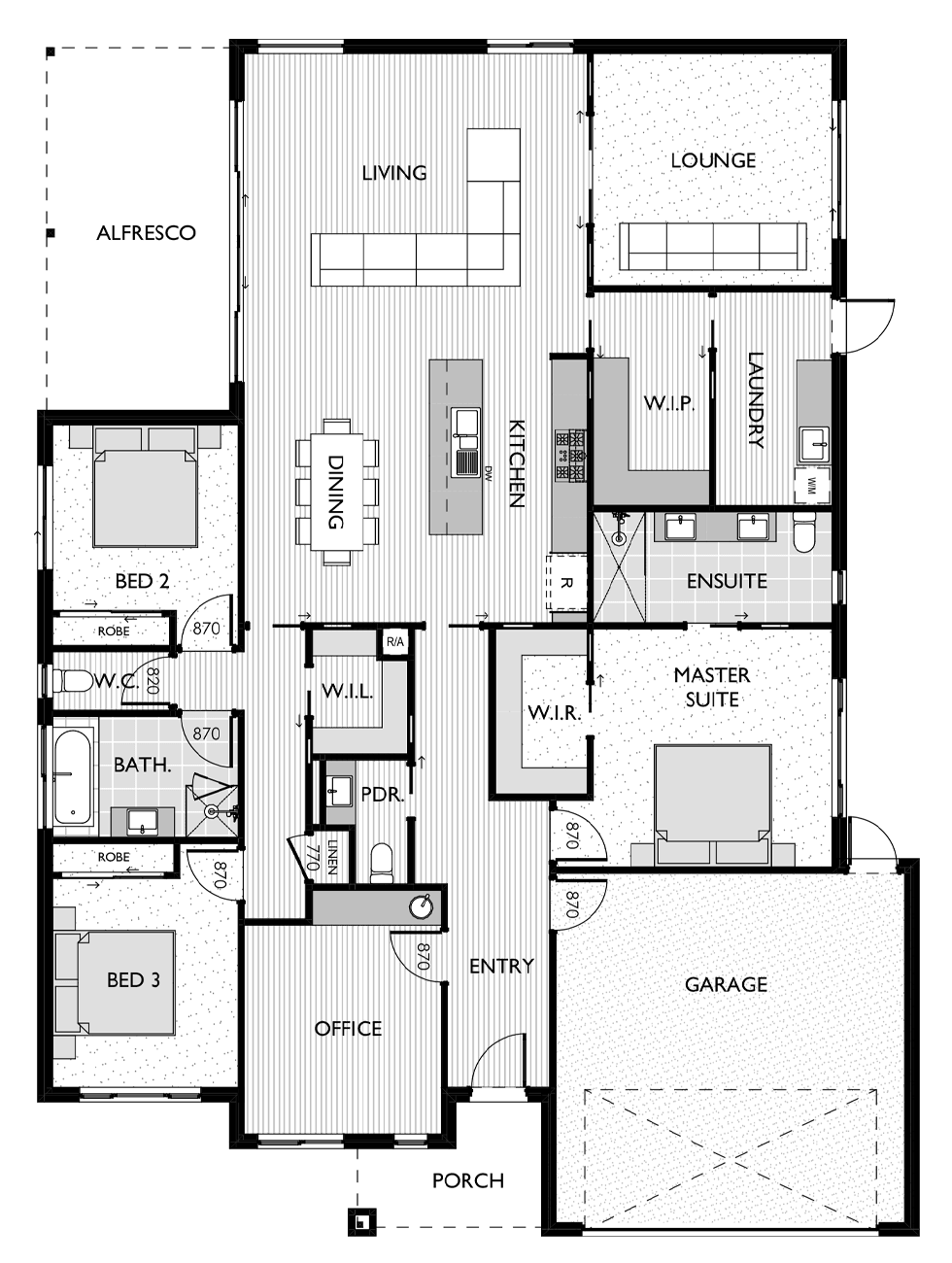 Floor plan for the Hudson 30, designed by Virtue Homes