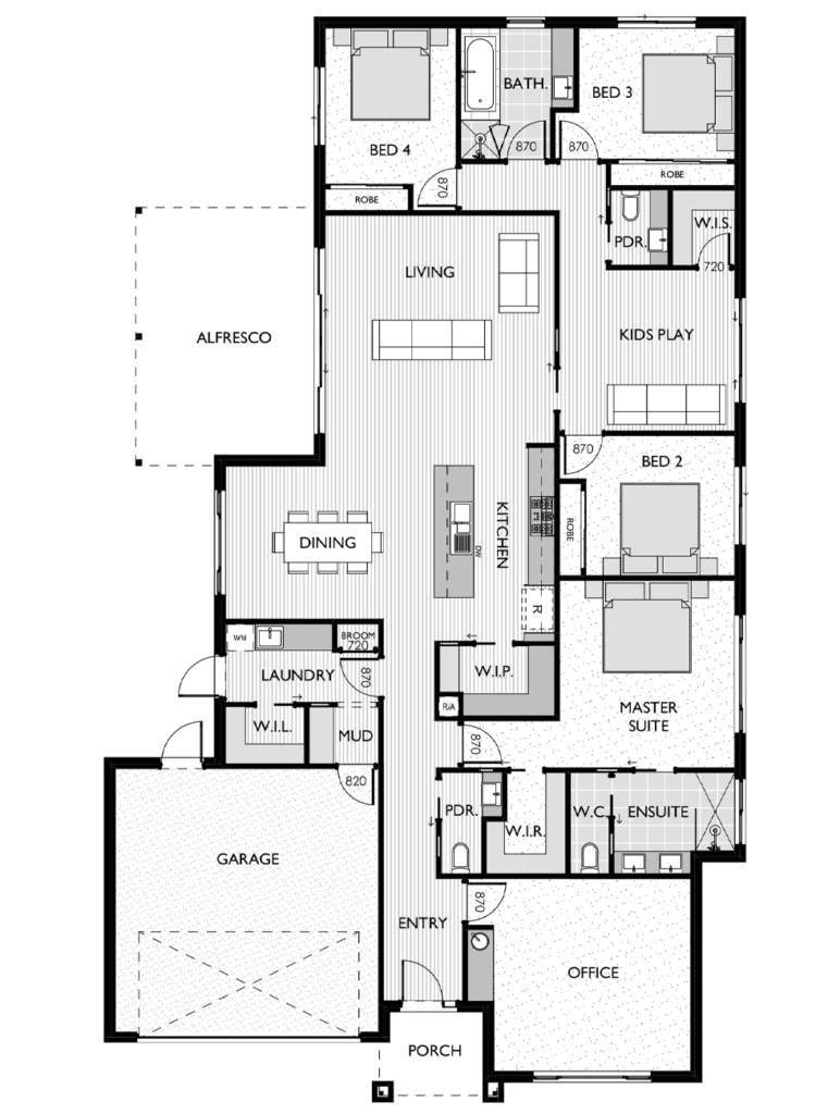Floor plan for the Kingston 33, designed by Virtue Homes