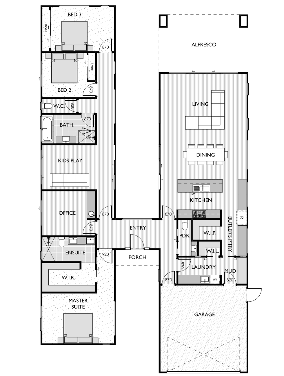 Floor plan for the Ryan 31, designed by Virtue Homes