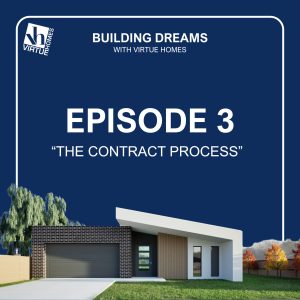 Virtue Homes podcast graphic 3 - dark blue image tile with house facade at the bottom of the image.